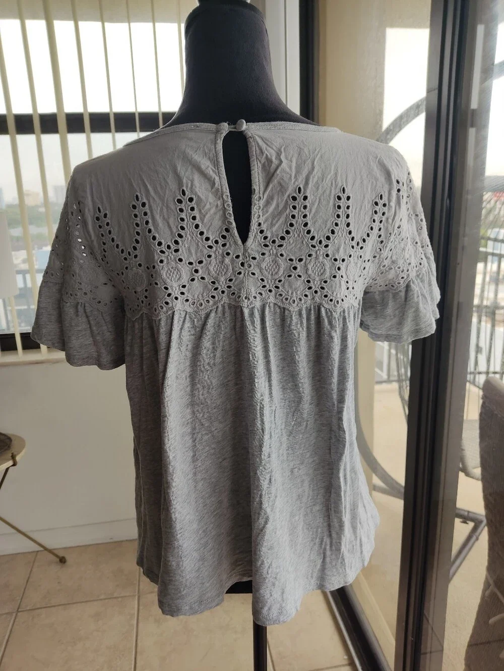 J. Crew Gray Eyelet Yoke Short Sleeve Women's Top Size XS